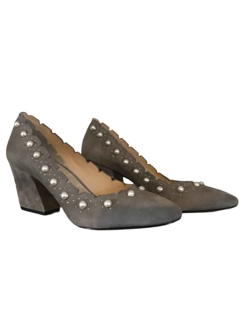 BOTKIER "HOLLY" GRAY SUEDE HEELS WITH FAUX PEARL BEADS  (7.5)